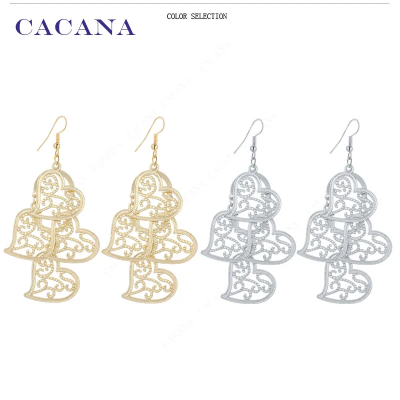 CACANA Dangle Long Earrings For Women Peach Heat Shape Hollow Bijouterie Hot Sale No.A259 A260