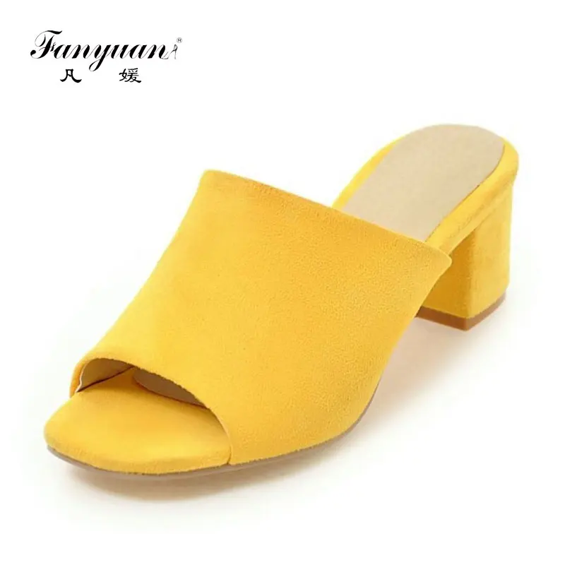 

Fanyuan New Arrivals Fashion Peep Toe Slip On Women Mules Pumps Big Size 33-43 Square Med Heels Platform Party Shoes Woman