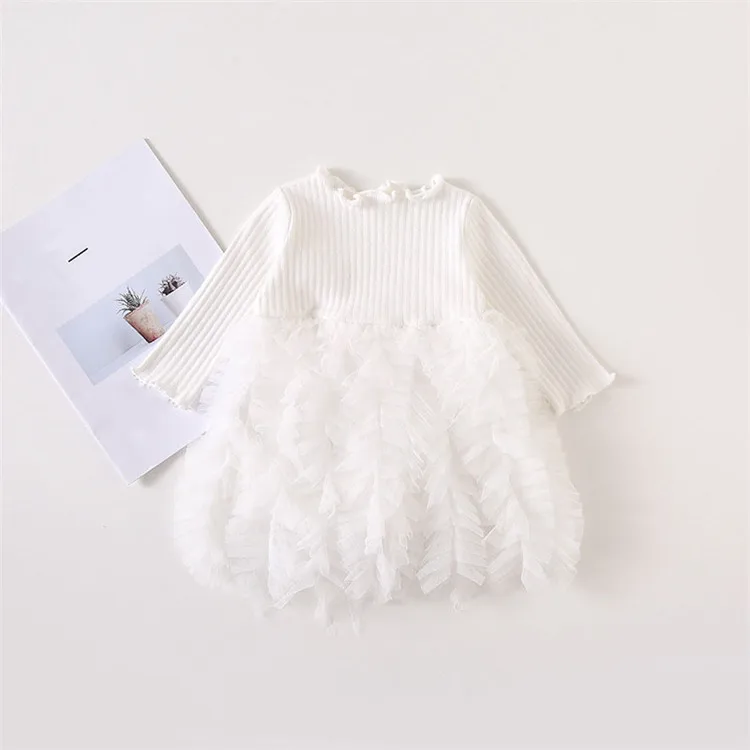 Fanfiluca Girl Long-sleeve Dress Autumn Cute Toddler Dresses For Party And Wedding Cotton Tutu Bow Patchwork Infant Dress022
