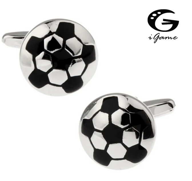 

iGame Football Cuff Links Silver Color Copper Black Soccer Design Best Gift For Men Free Shipping