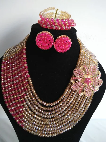 Classic nigerian wedding african beads jewelry Set Gold AB Crystal bride set R-1086 | Украшения и аксессуары