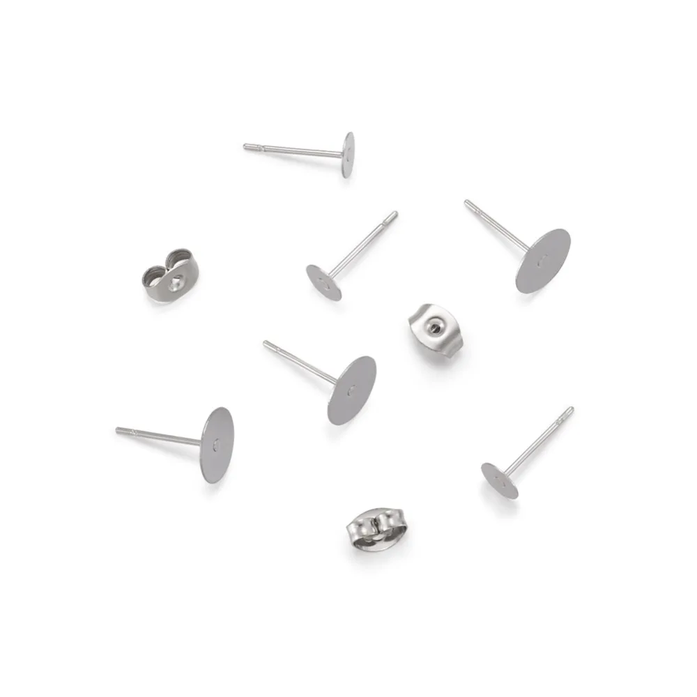 

200pcs 304 Stainless Steel Ear Stud Settings With Butterfly Earring Backs DIY Stud Earring Jewelry Making Findings 12x5mm