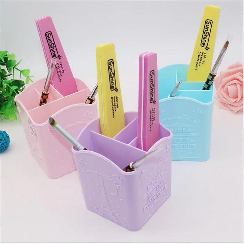 4 Compartments Nail Art Pens Tower Makeup Brushes Storage Holder Box