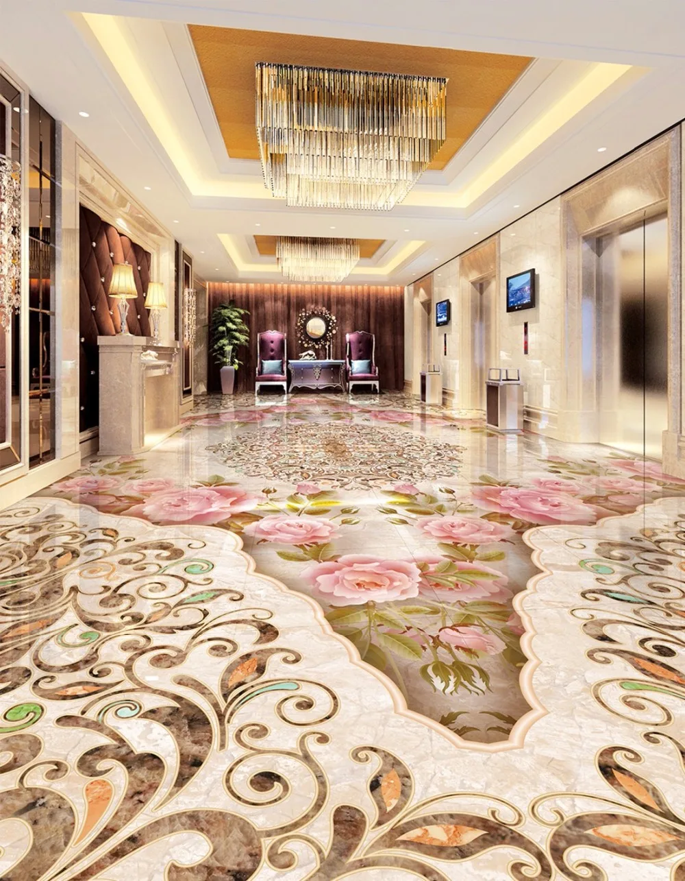 Beibehang Custom Floor Painting 3d Stone Pattern Parquet Marble