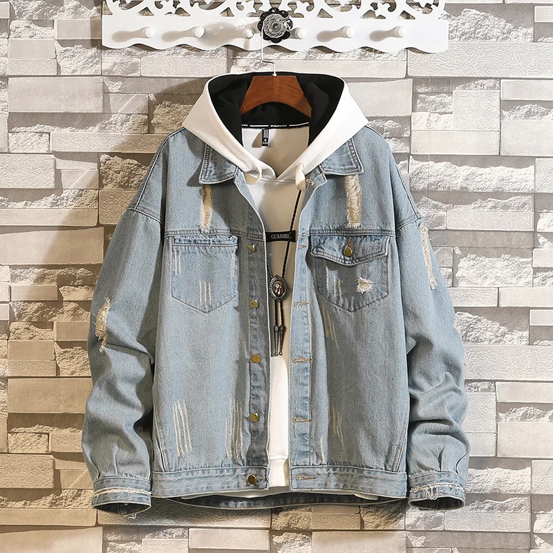 2019 Denim Jacket Men Hole Retro Motorcyle Basic Coat Fashion Streetwear Hip Hop Jacket Cowboy Men's Jean Jacket Chaqueta Hombre 2019 Denim Jacket Men Hole Retro Motorcyle Basic Coat Fashion Streetwear Hip Hop Jacket Cowboy Men's Jean Jacket Chaqueta Hombre