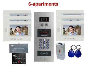 

ZHUDELE New Top Quality Home Security Intercom System 7"Video Door Phone For Building 6-Apartments w/t ID Card&Password Unlockin