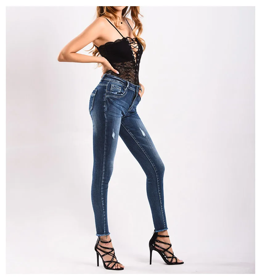 2018 jeans autumn and winter in Europe and the United States women's stretch slim thickened warm jean small leg pants nine points pencil pants (9)