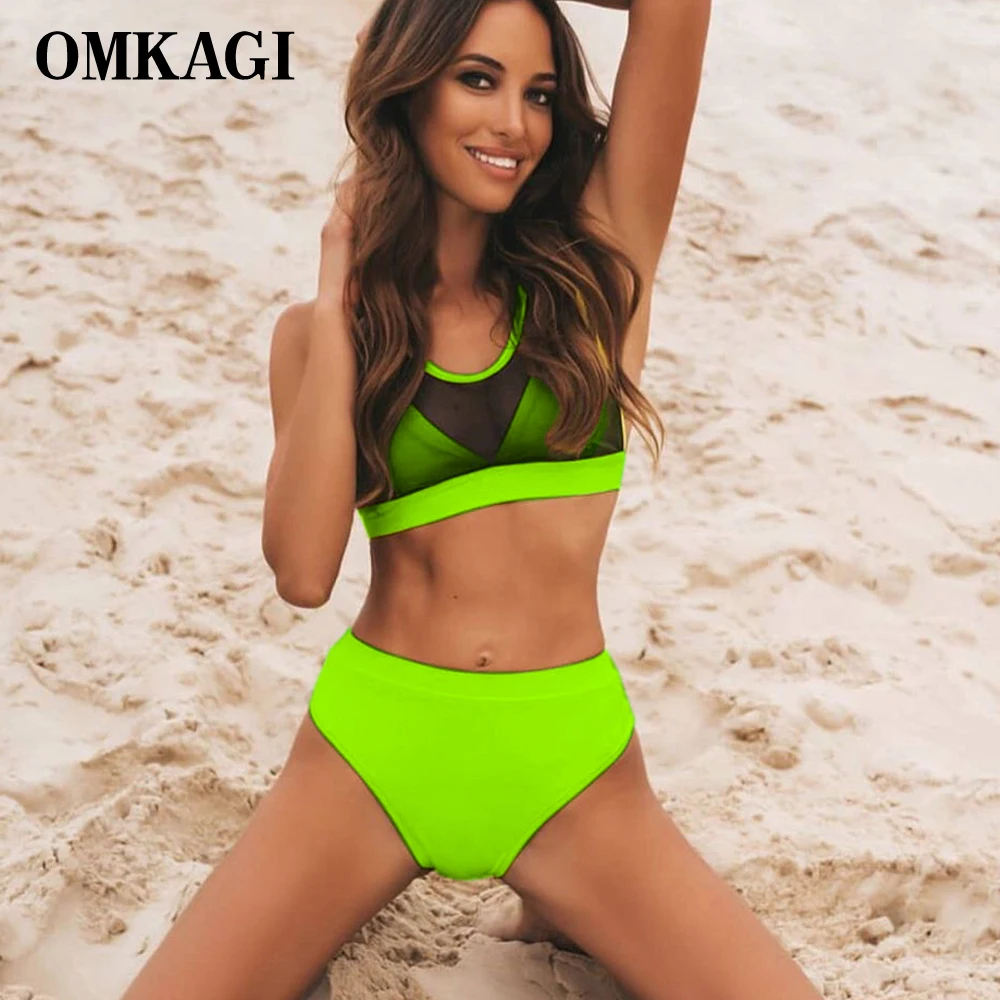 

OMKAGI Brand Sexy Bikini 2019 Swimwear Swimsuit Women Bikini Set Push Up Solid Bathing Suit High Waist Biquini Femme Swimsuit