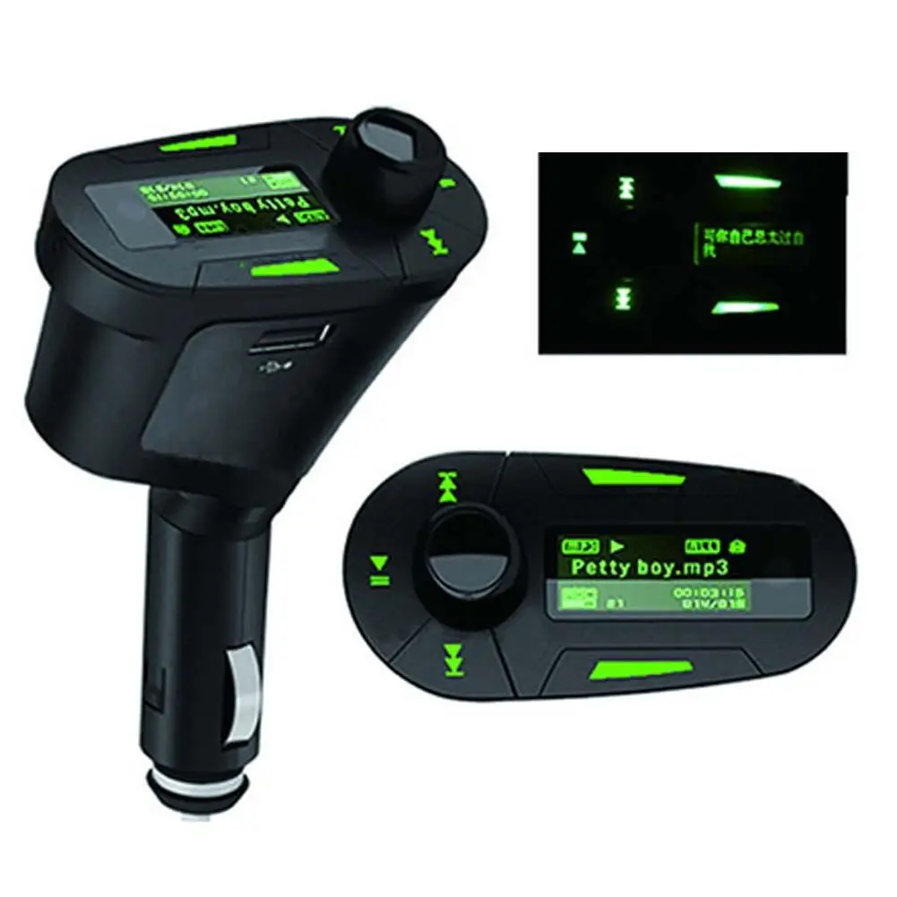 Green Car Kit MP3 Player Wireless FM Transmitter Modulator USB SD MMC
