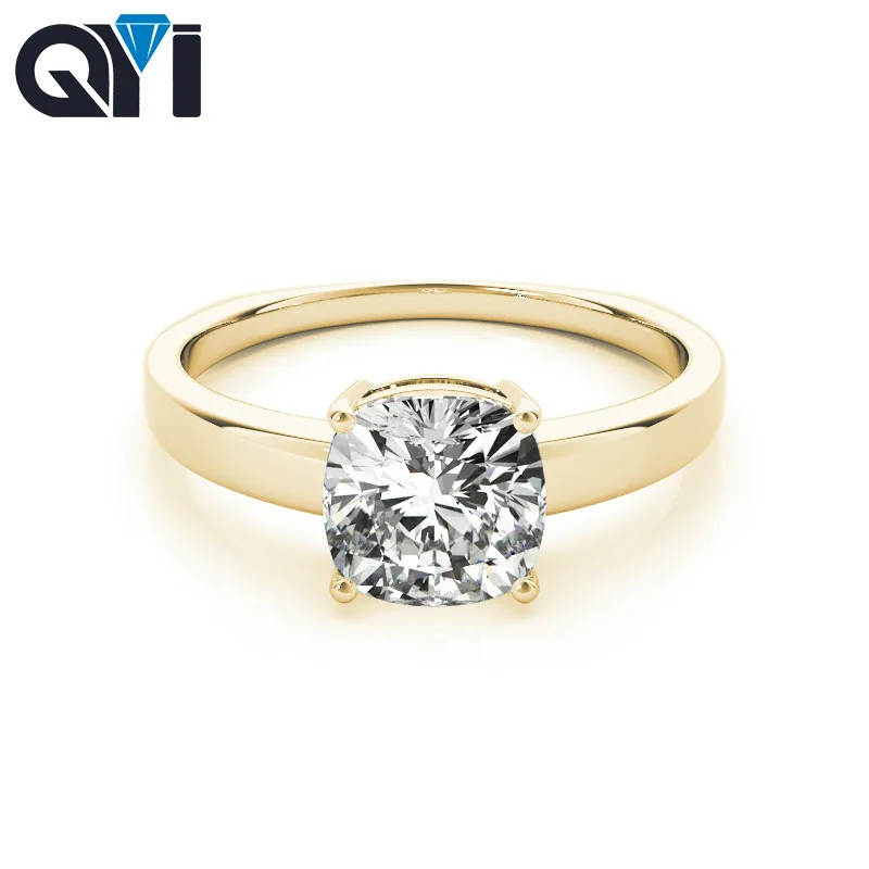 QYI Woman Simulation Diamond Solitaire Ring 14k Yellow gold Engagement