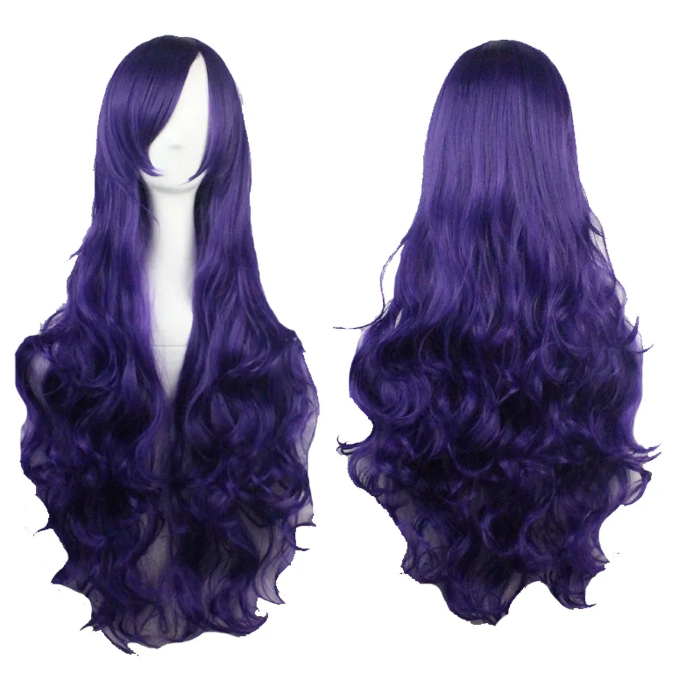 Fashion Sexy Women Lady Anime Long Curly Wavy Hair Colorful Resistant Full Wig Cosplay Party Hairnet