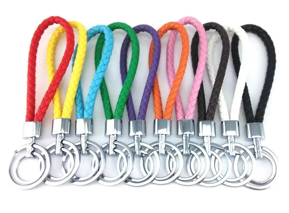 

METABLE 10pcs Colorful Braided Leather Key Chain Double Keyring Handbags Holder (Not fit for Wrist Use and No Strech) random
