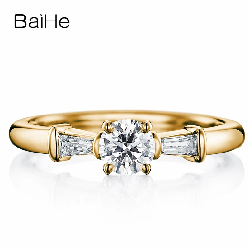 BAIHE Solid 18 K Белое Золото 0.20ct Сертифицированный H/SI круглый натуральный бриллиант помолвка женские модные ювелирные изделия кольцо