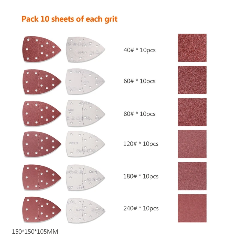 60 шт. шлифовальная пластина, Мышь шлифовальный станок для Psm 200 Aes, Psm 18 и все вибрации мульти-инструментов, 10 штук каждый 40/60/80/120/180/240G