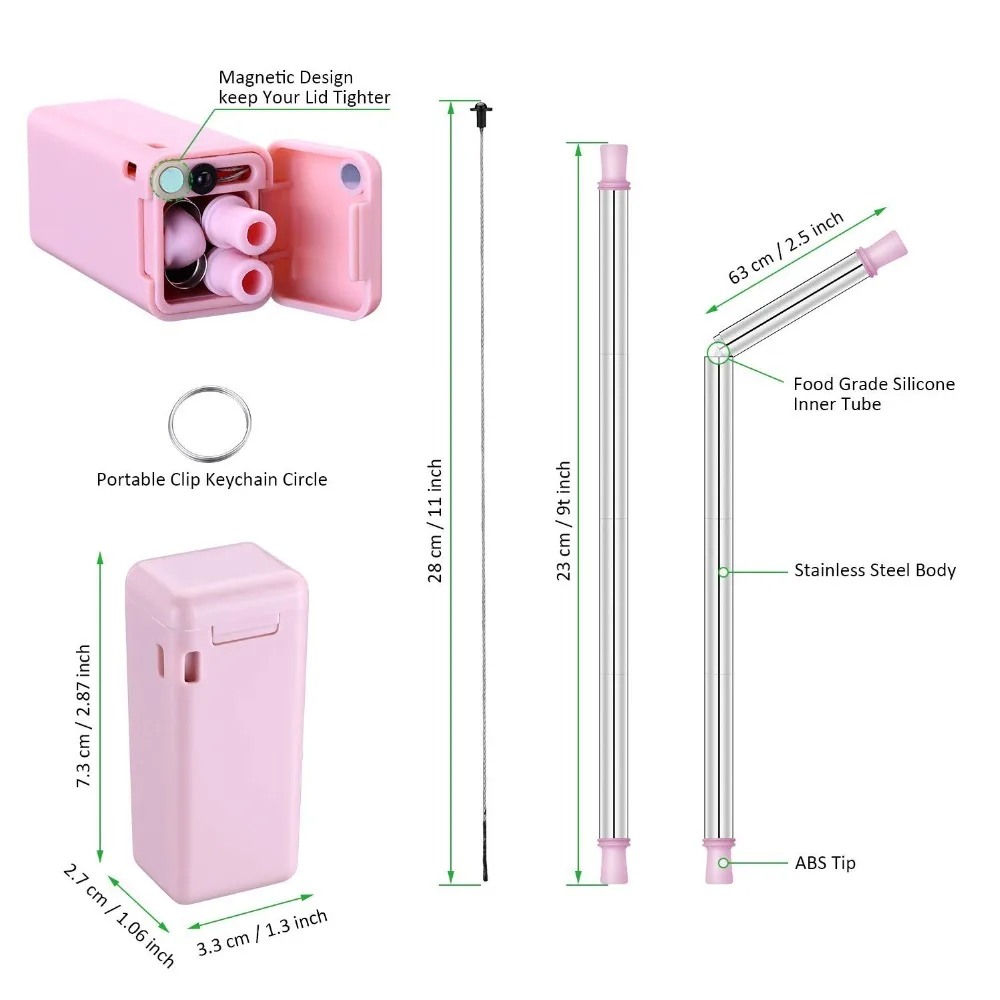 Réutilisable Métalliques En Acier Inoxydable Pliable Paille Portable Pliant Paille