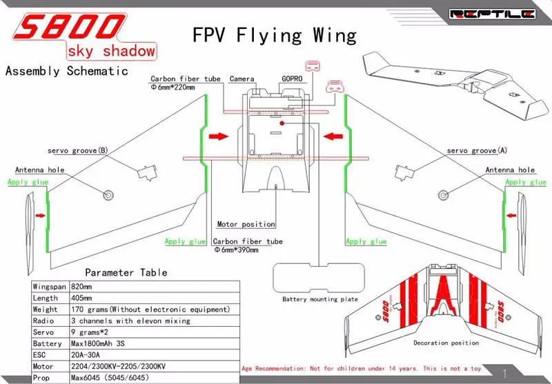 Рептилия S800 SKY SHADOW 820 мм FPV EPP Flying Wing Racer PNP с системой FPV