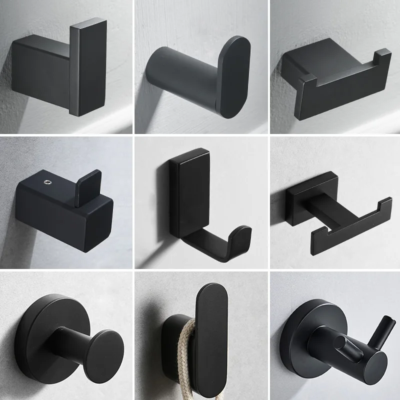 Black 304 Stainless Steel Hanger Towel & Coat & Robe Hook Bathroom Hook Wall Mount door rear