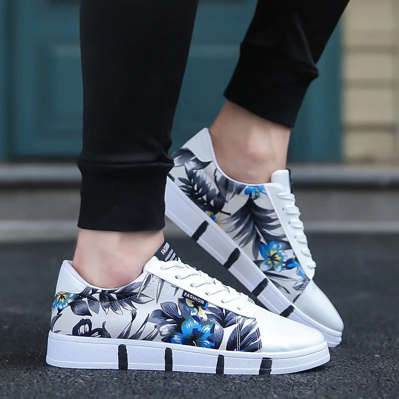 

Spring New Breathable Canvas Shoes Men Casual Shoes tenis masculino adulto Male lace-up Fashion flats blue gray flower