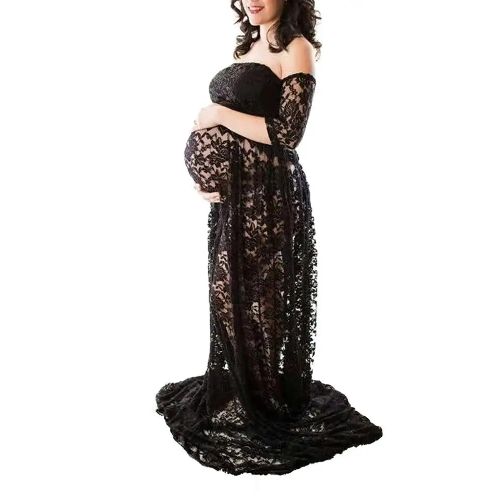 Платья для беременных для фотосессии шифоновое платье для беременных реквизит для фотосъемки макси платья для беременных Одежда - Цвет: Черный