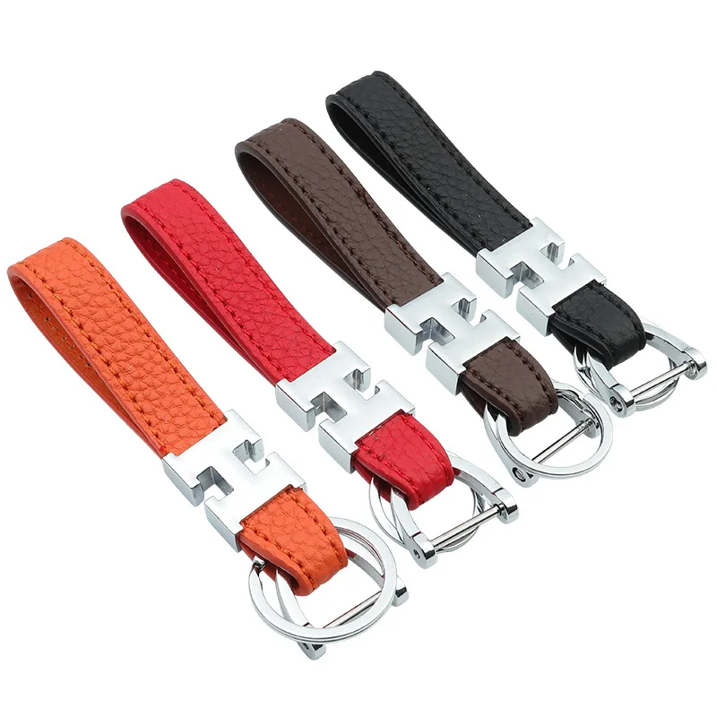 

New hot H letter horseshoe buckle lychee leather car waist trailer with metal key ring for men and women pendant A88