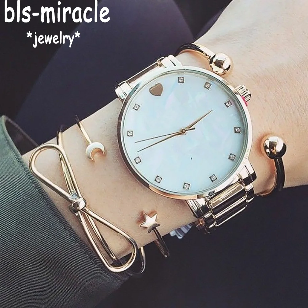 

Bls-miracle Romantic Round Butterfly Clip Star Moon Bangles Set For Women Crystal Gold Color Cute Charm Multilayer Bacelets Gift