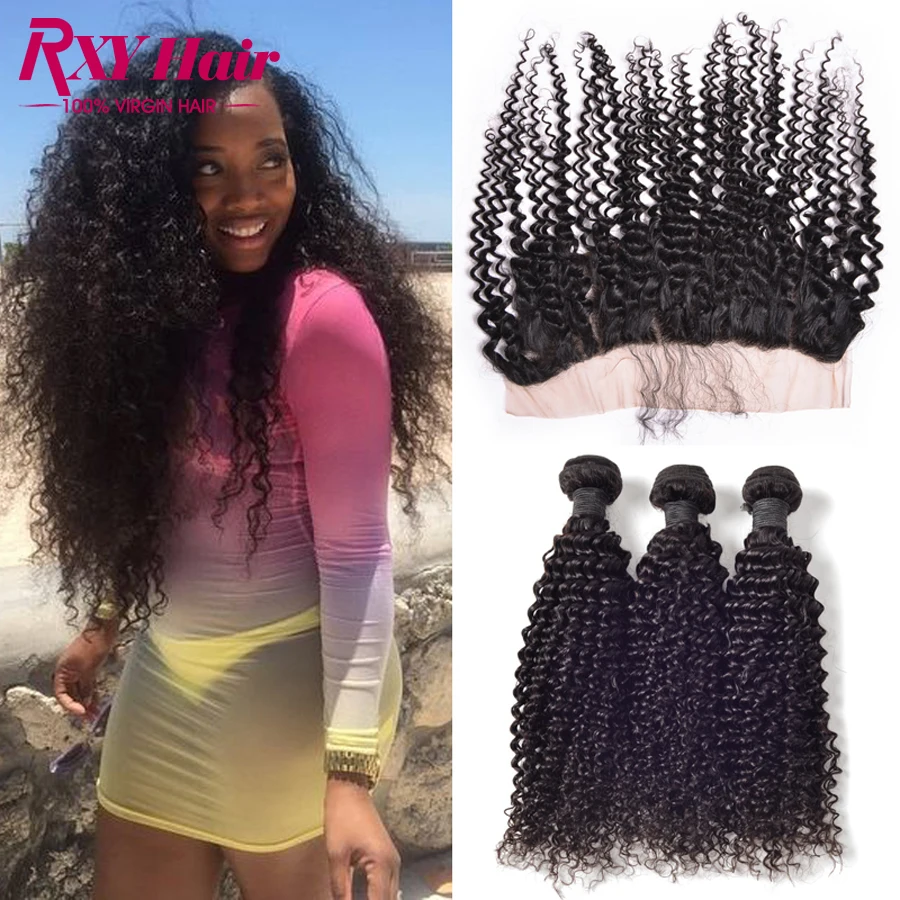 

Brazilian Virgin Hair With Closure Kinky Curly Ear To Ear Lace Frontal Closure With Bundles Remy Human Hair Bundles With Closure