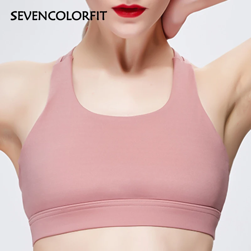 Sevencolorfit черный спортивный бюстгальтер топ с высокой поддержкой для женщин сексуальная открытая спина для тренажерного зала фитнеса тренировок спортивные бюстгальтеры пуш-ап мягкая активная одежда