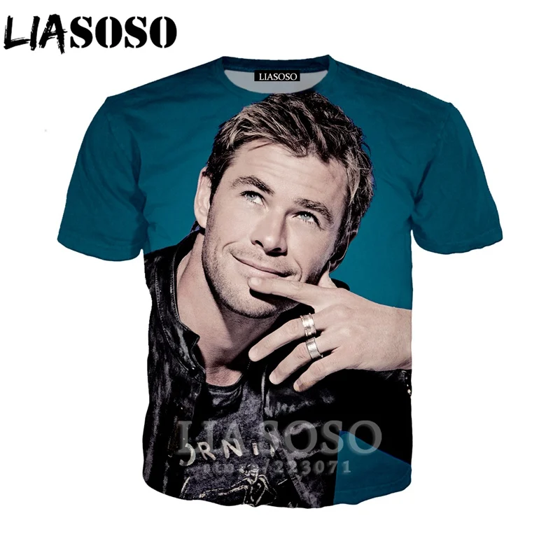 

LIASOSO Summer Men Women Fashion Sweatshirt 3D Print Celebrity Chris Hemsworth T Shirt Short Sleeve Hip Hop Top Pullover B080-02