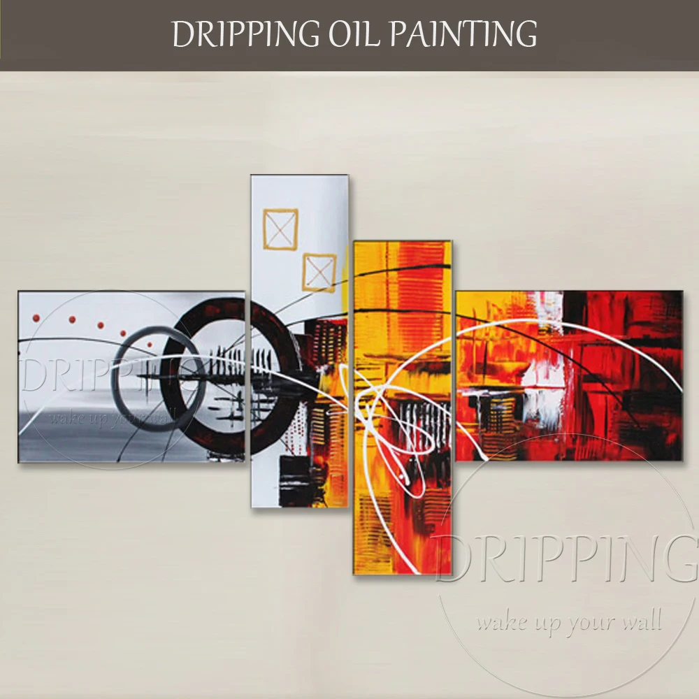 

Hand-painted High Quality Abstract Oil Painting on Canvas 4 Panels Abstract Oil Painting Group Oil Painting for Sofa Wall Decor