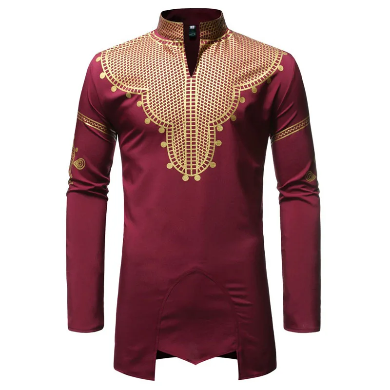 Африканская Гана Базен Riche одежда мужская тренд Стенд воротник туника рубашка с длинными рукавами Топ металлик Дашики Свадебная блузка для