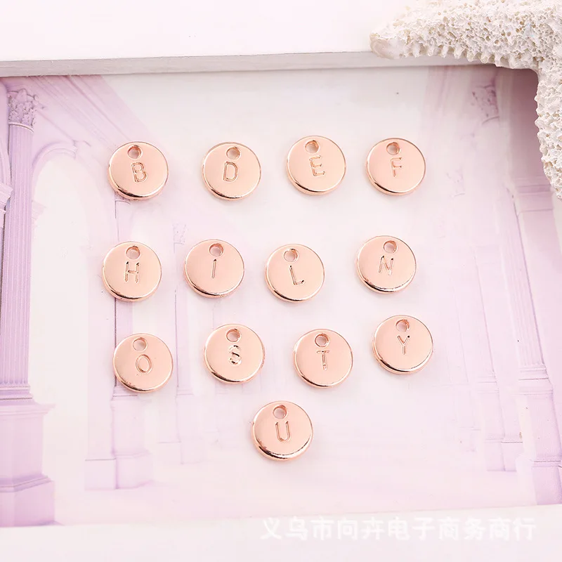 

100PCS 10MM Rose Gold A-Z Alphabet Letter Charms Alloy Double Face Letter Pendant For Necklace