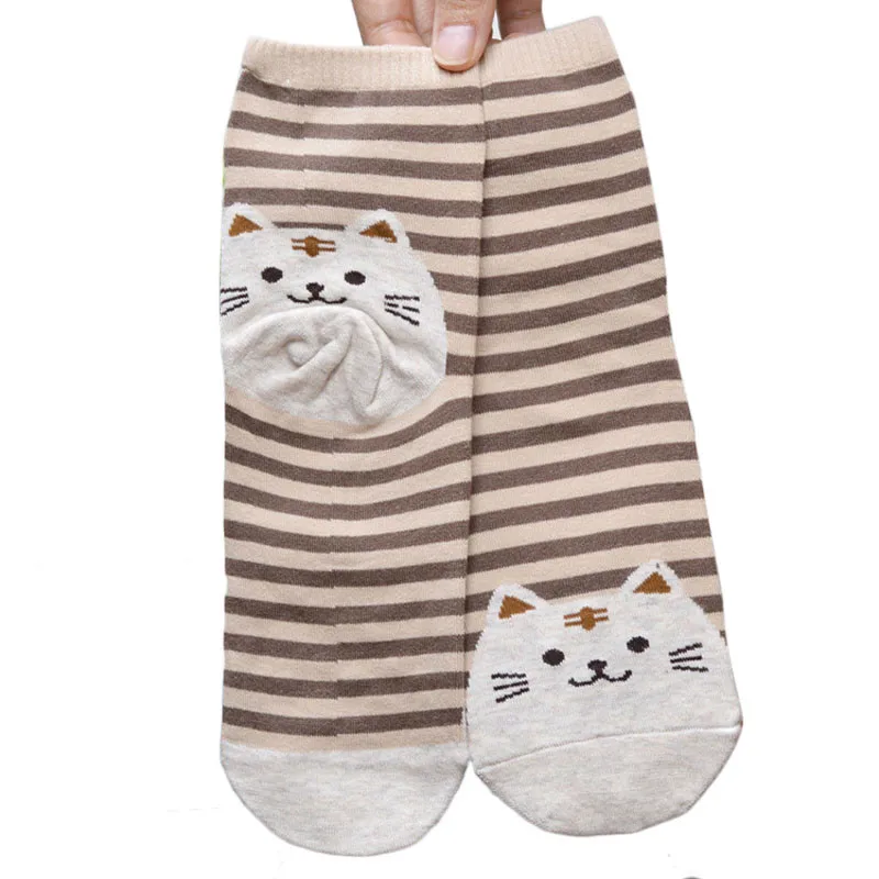 Милые полосатые носки для девочек женские короткие носки милые Чулочные изделия с рисунком кота, теплые осенние носки длиной по щиколотку, эластичные носки-тапочки с героями мультфильмов sp20D - Цвет: C