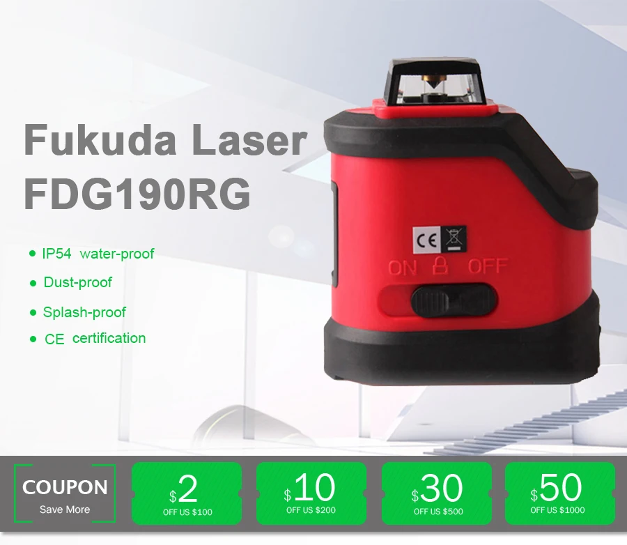 3D Fukuda лазерный уровень 5 линий, автоматический наливной 360 зеленый светильник, красный светильник, FDG190RG