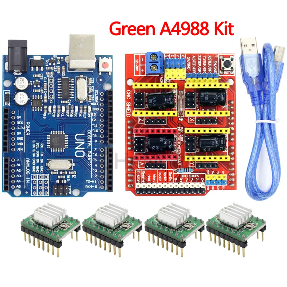 Щит с ЧПУ Плата расширения V3.0+ UNO R3 плата с usb для Arduino+ 4 шт. Драйвер шагового двигателя A4988 наборы для Arduino