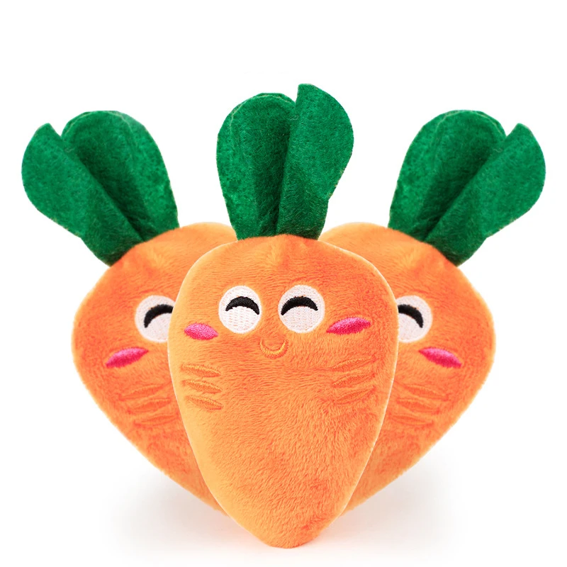 

Transer Pet Supply Soft Fleece Smiling Carrot Cute Dog Chew Squeak Toys For Small Dog Puppy Pet Dog Toys