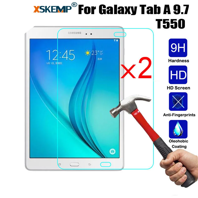 XSKEMP 2Pcs/Lot 9H Premium Tempered Glass Screen Protector For Samsung Galaxy Tab A 9.7 T550