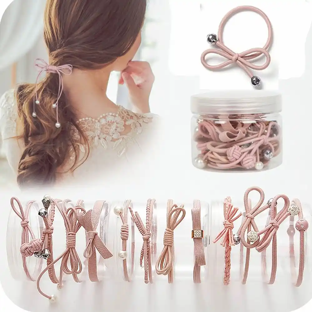 12 Pcs Pack Fashion Women Hair Accessories Pink Elastic Hair Bands Girls Bow Pearl Hairband Hair Rope Gum Rubber Band Women S Hair Accessories Aliexpress
