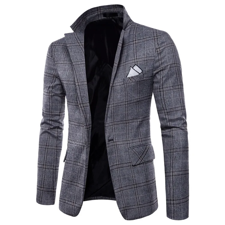 Для мужчин s Блейзер Куртка Мода британский стиль для отдыха деловой костюм индивидуальность мужской одежды высокое качество - Цвет: Серый