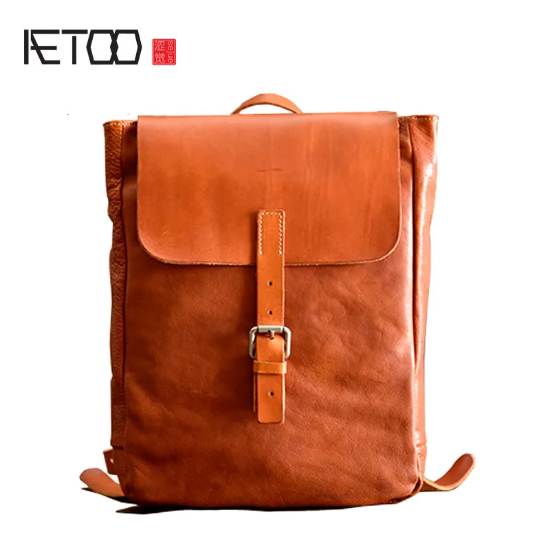 

AETOO New original vegetable tanned leather backpack handmade first layer leather British retro shoulder bag art men and women