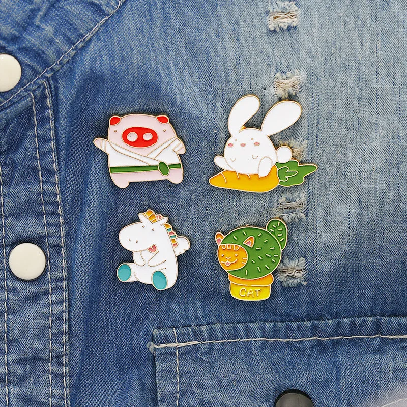 

Cute Enamel Brooch Pig Rabbit Unicorn Cat Pin Button Collar Badge For Women Men Child Cartoon Animal Jewelry