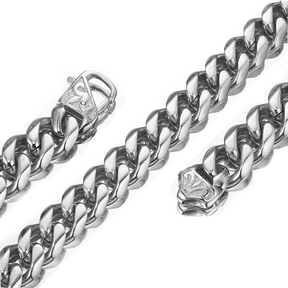 

12/15mm Never Fade Stainless Steel Cuban Chain Necklace Or Bracelet Biker Men Silver Color Jewelry 7-40" Length Customized