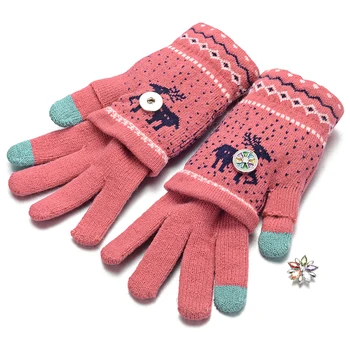 

10pcs/lot Ginger Snaps Jewelry Cotton Knitted Full Finger Gloves fit for 18mm Button Women Winter Christmas Elk Gloves NN-697*10