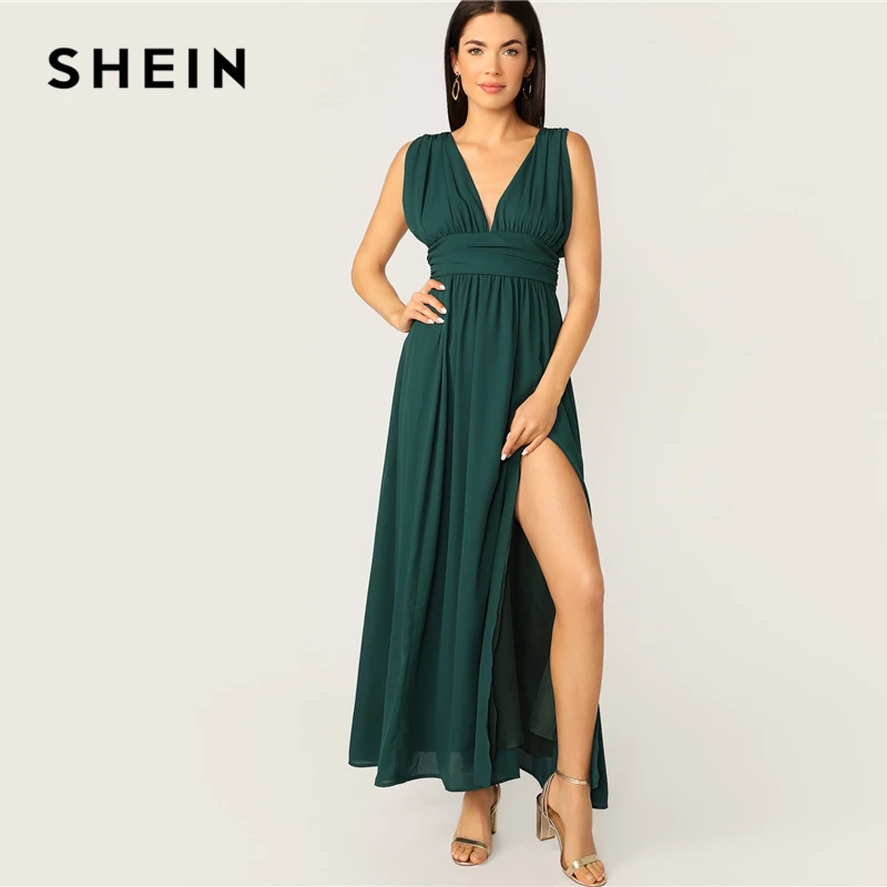 SHEIN Платье На Молнии Сзади С Высоким Разрезом И V Образным Вырезом Женские