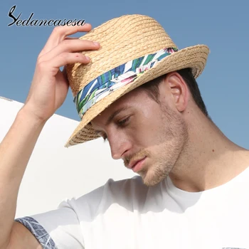

Sedancasesa Fashion Unisex Raffia Straw Hats for Women Men Hat Handmade Beach Summer Sun Caps Straw Cap Portable Male Sun Hat
