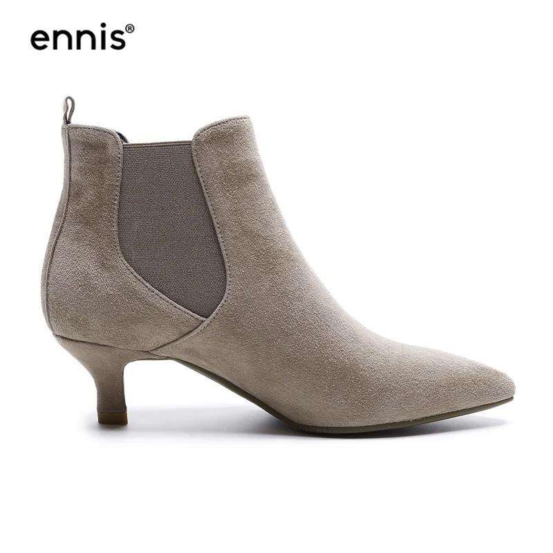 

ENNIS 2019 European New Design Suede Women Shoes Pointed Toe Elegant Female Ankle Boots Little Heel Genuine Leather Booties A786