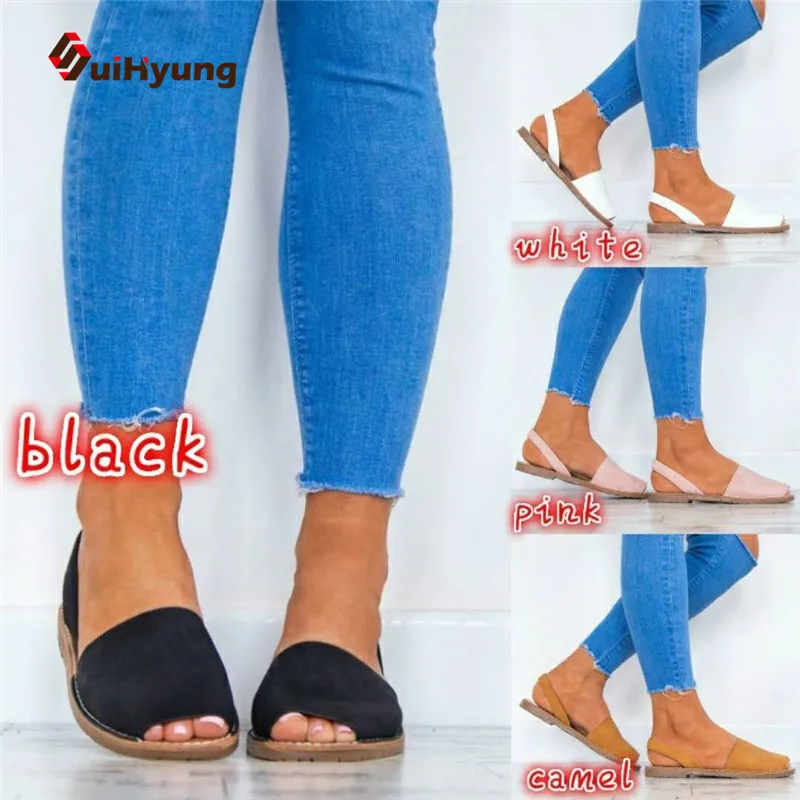

Suihyung 2019 Summer New Women's Sandals Large Size34-43 Comfortable Flat Fish Mouth Sandals Female Beach Slippers
