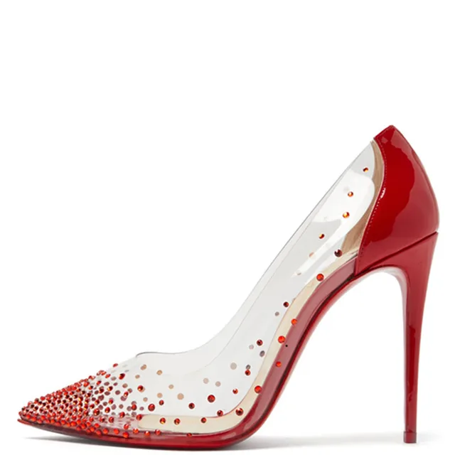clear red bottom heels