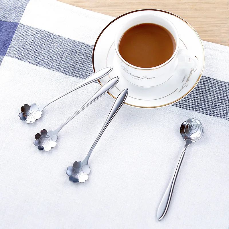 XUNZHE 1 قطعة الإبداعية المطبخ Coffeeware زهرة شكل الفولاذ المقاوم للصدأ ملاعق القهوة الآيس كريم ملعقة خلط أنيقة ملعقة الحلوى/ الحلويات