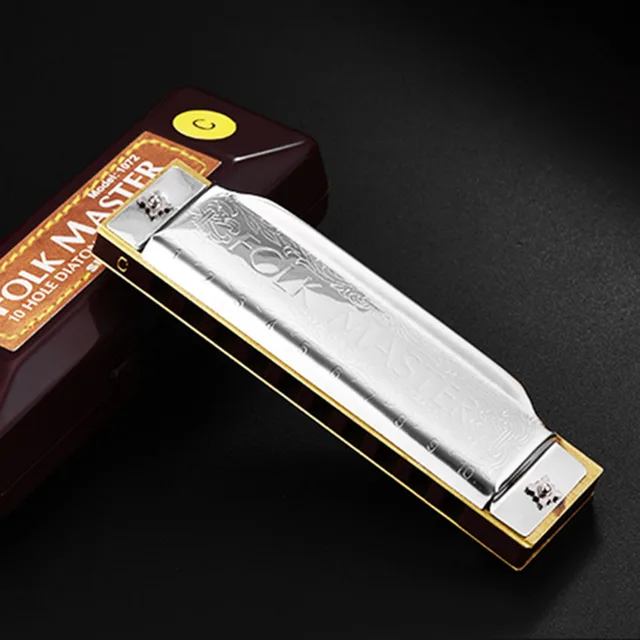 Best price at $900 Cheap 10 Hole Harmonica C Key Silvery Mouth Organ Diatonic Harmonica