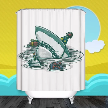 

IBNAO Shark Animal Bathroom Shower Curtains Waterproof Polyester Bathroom Decoration for Kids